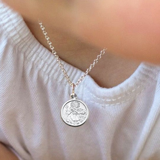 Silver mini round st christopher pendant for children