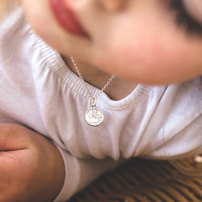 Silver mini round st christopher necklace for children