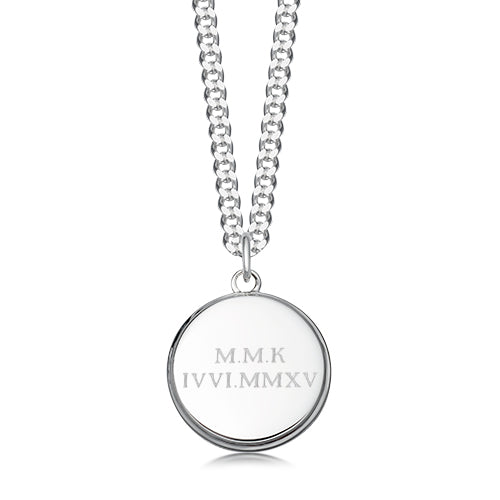 Engraved mens silver round dog tag 