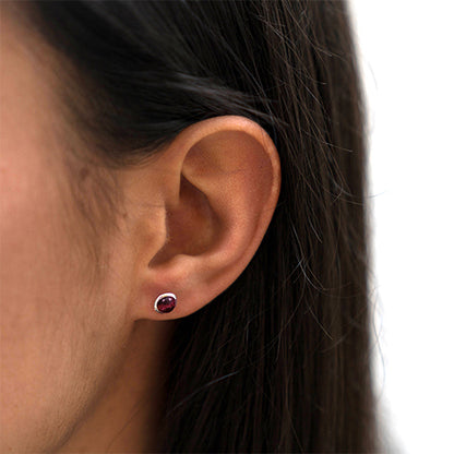 Silver and ruby birthstone earrings