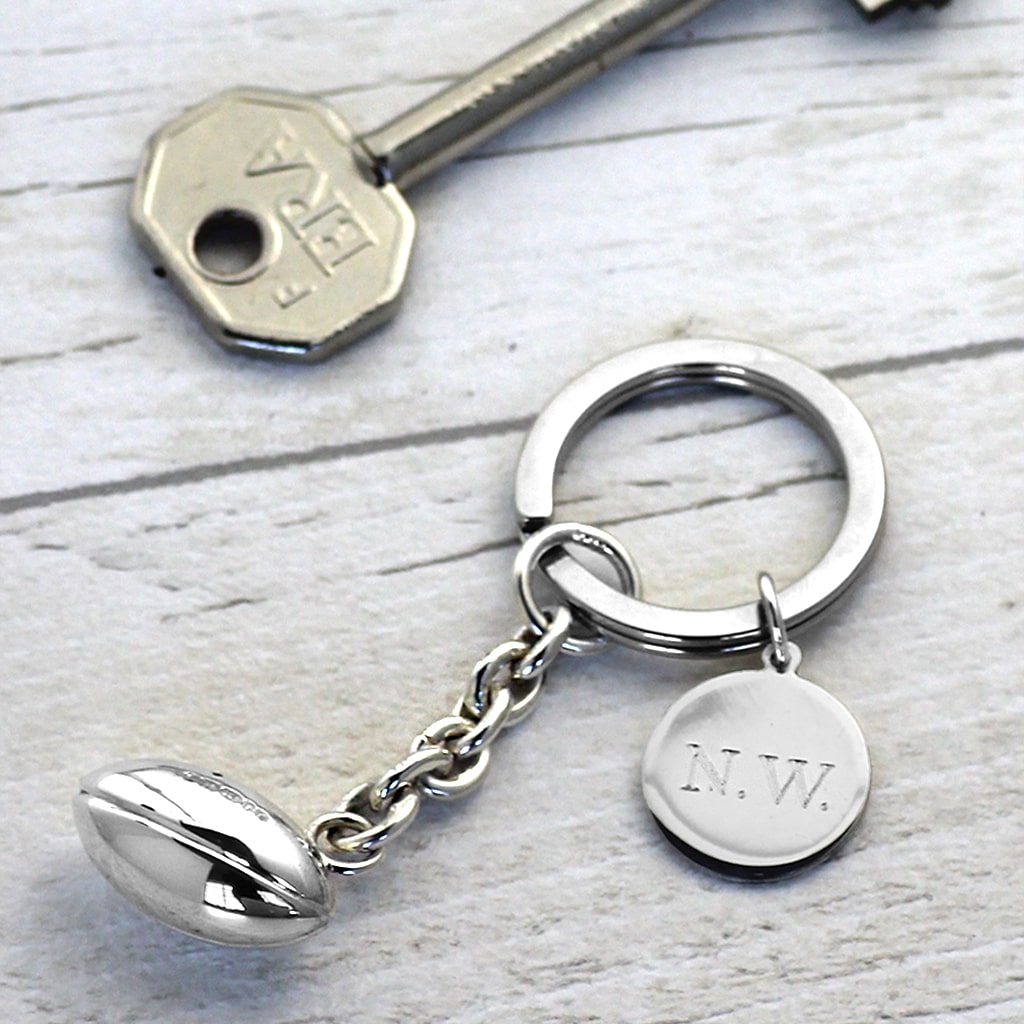 Silver Rugby Ball keyring
