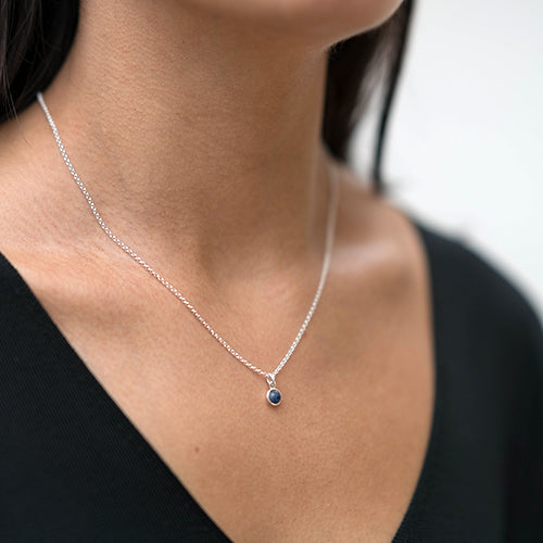Sapphire Birthstone Silver Necklace- September