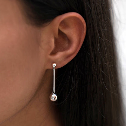 Silver Long Drop Ball Earrings