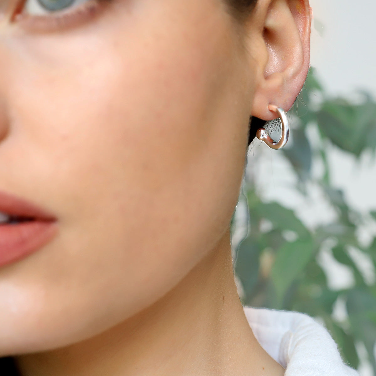 Silver Ball End Open Hoop Earrings