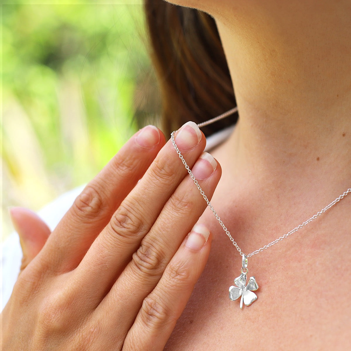 Tiny Four Leaf Clover Necklace - Sterling Silver