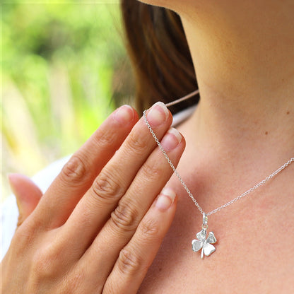 Sterling Silver Four Leafed Clover Necklace 