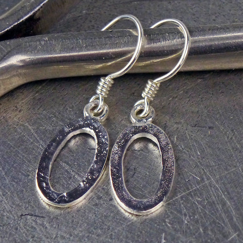 Silver Hammered Oval Earrings