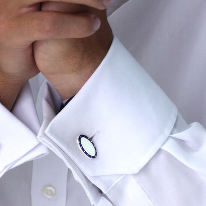 Silver blue and white vitreous enamel cufflinks