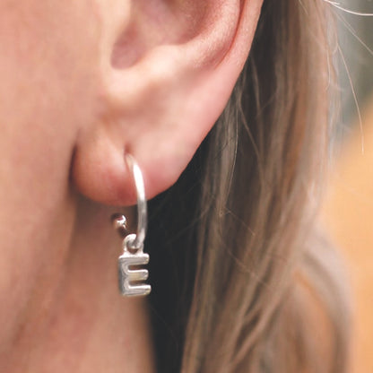 Silver Initial Hoop Earrings