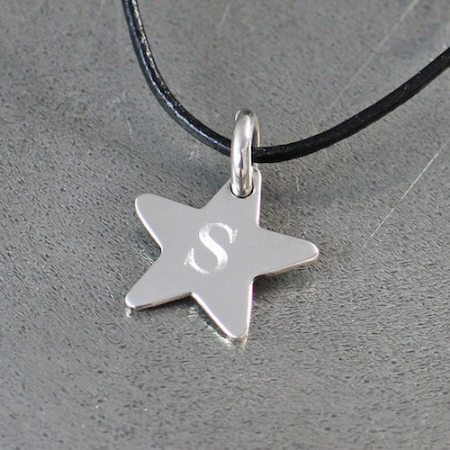 Engraved Silver Star Initial Pendant