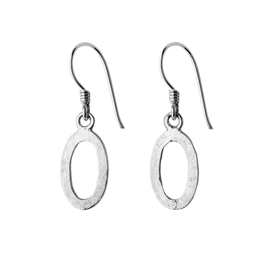 Hammered Oval Silver Earrings
