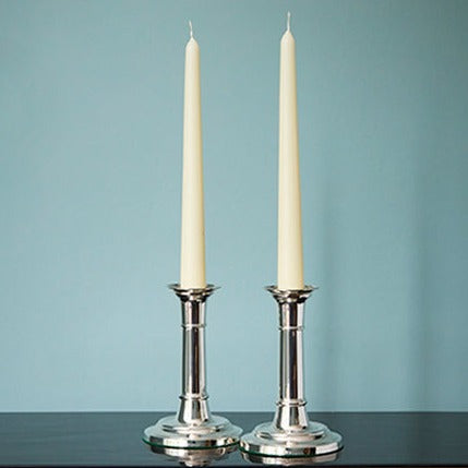 Silver straight column candlesticks pair