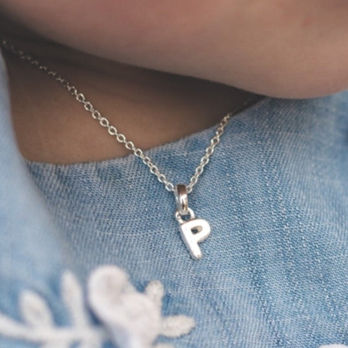 Silver girls initial necklace