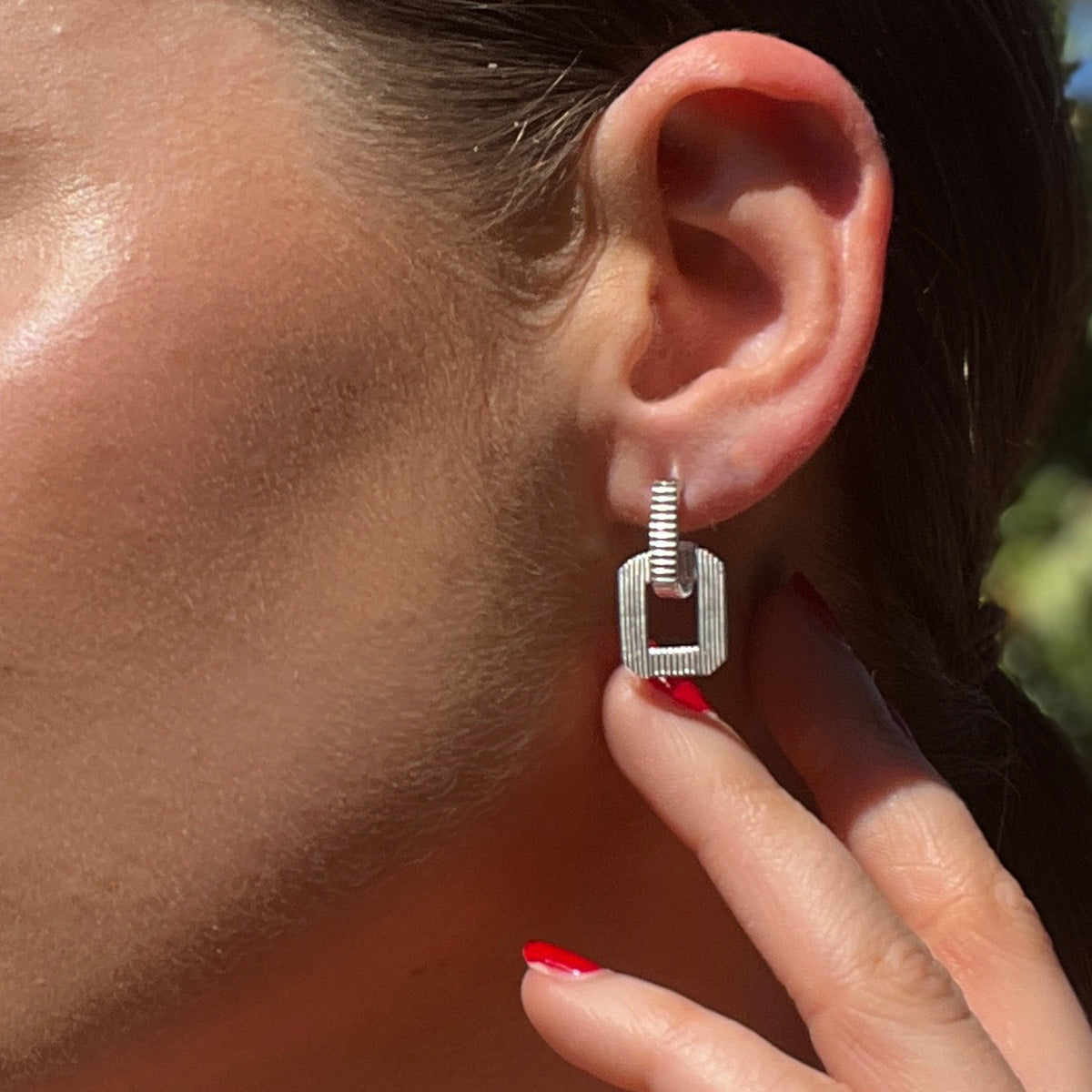 Sterling Silver Square Deco Drop Earrings - hersey-and-son