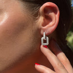 Sterling Silver Square Deco Drop Earrings - hersey-and-son