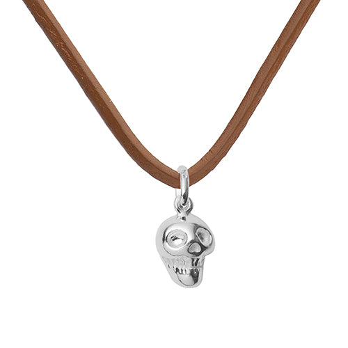 Silver Skull Leather Pendant