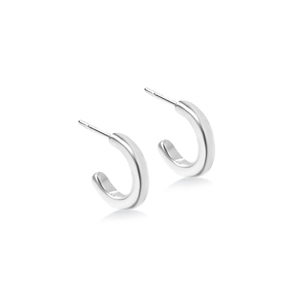 Silver Square Section Open Hoop Earrings