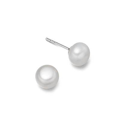 8mm silver and freshwater pearl stud earrings.