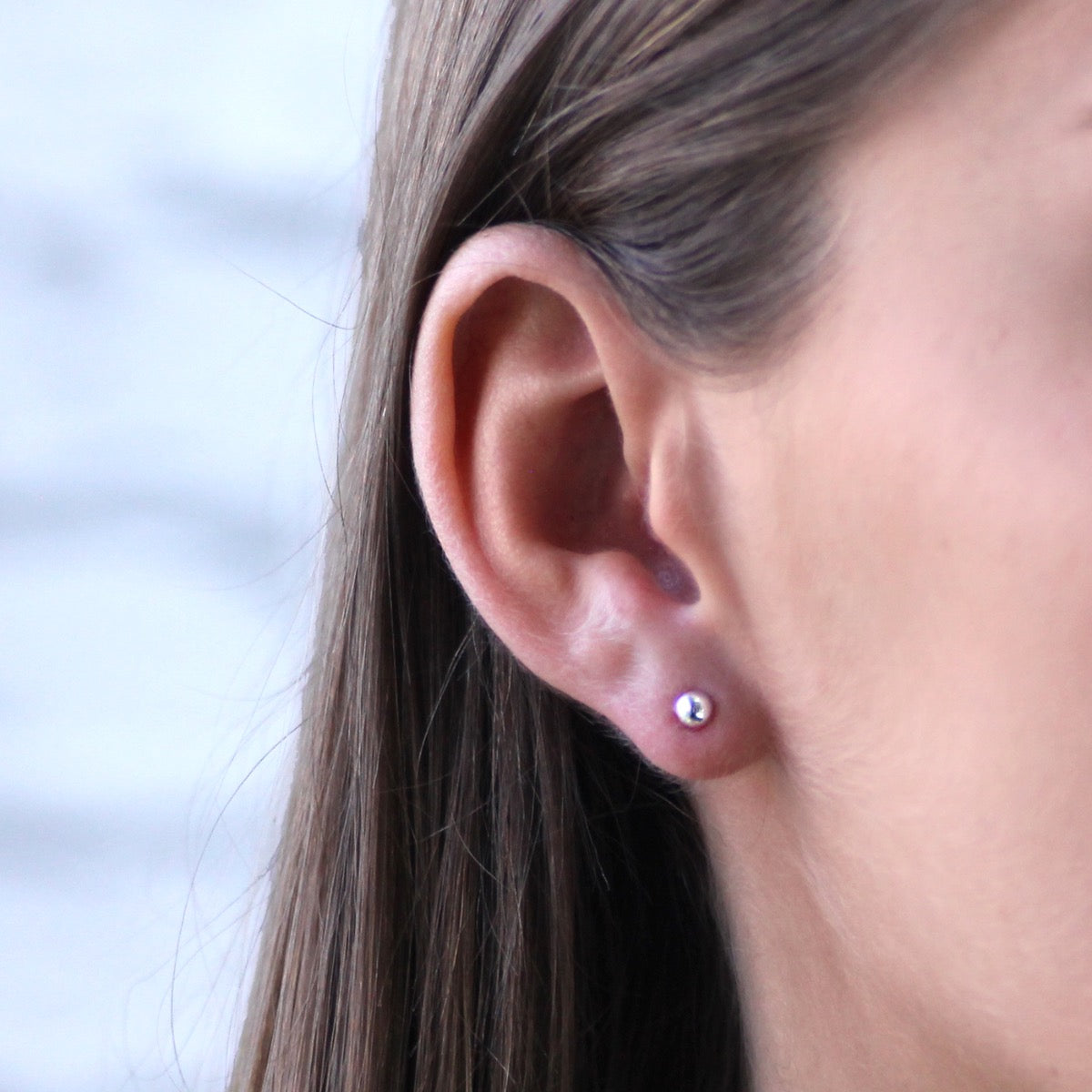 Small silver ball stud earring