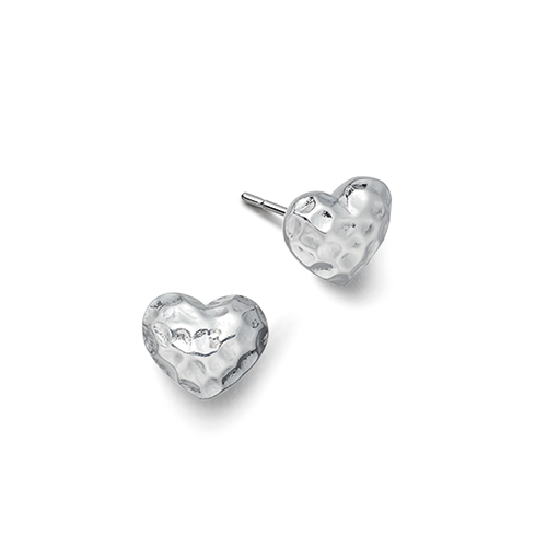 Small Silver hammered heart stud earrings