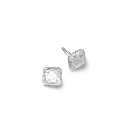 silver square hammered earrings