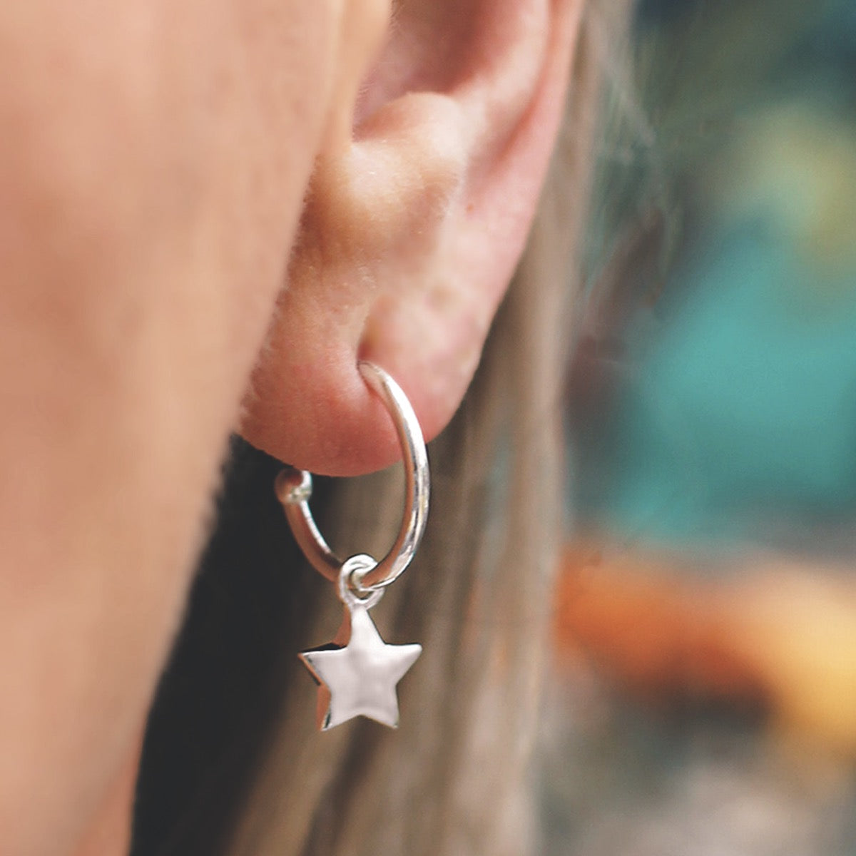 Silver star hoop earrings 