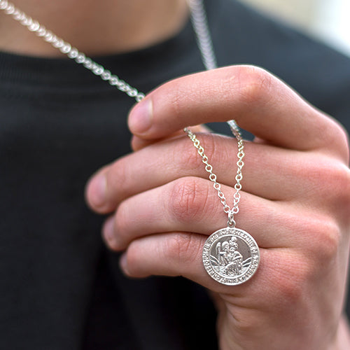 Silver round st christopher pendant