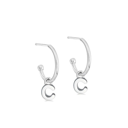 Silver Initial Hoop Earrings