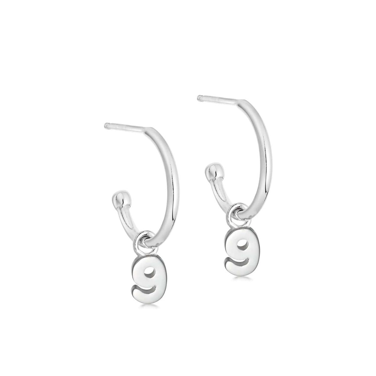 Silver Number Hoop Earrings