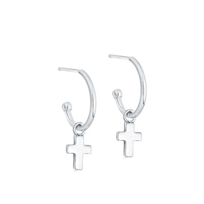Silver Cross Hoop Earrings