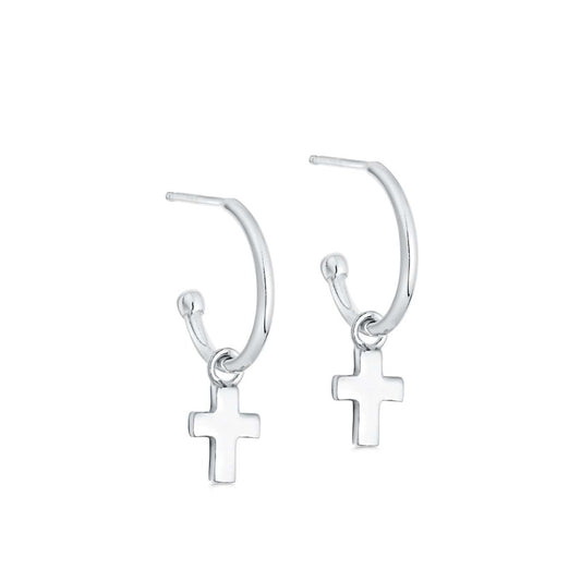 Silver Cross Hoop Earrings