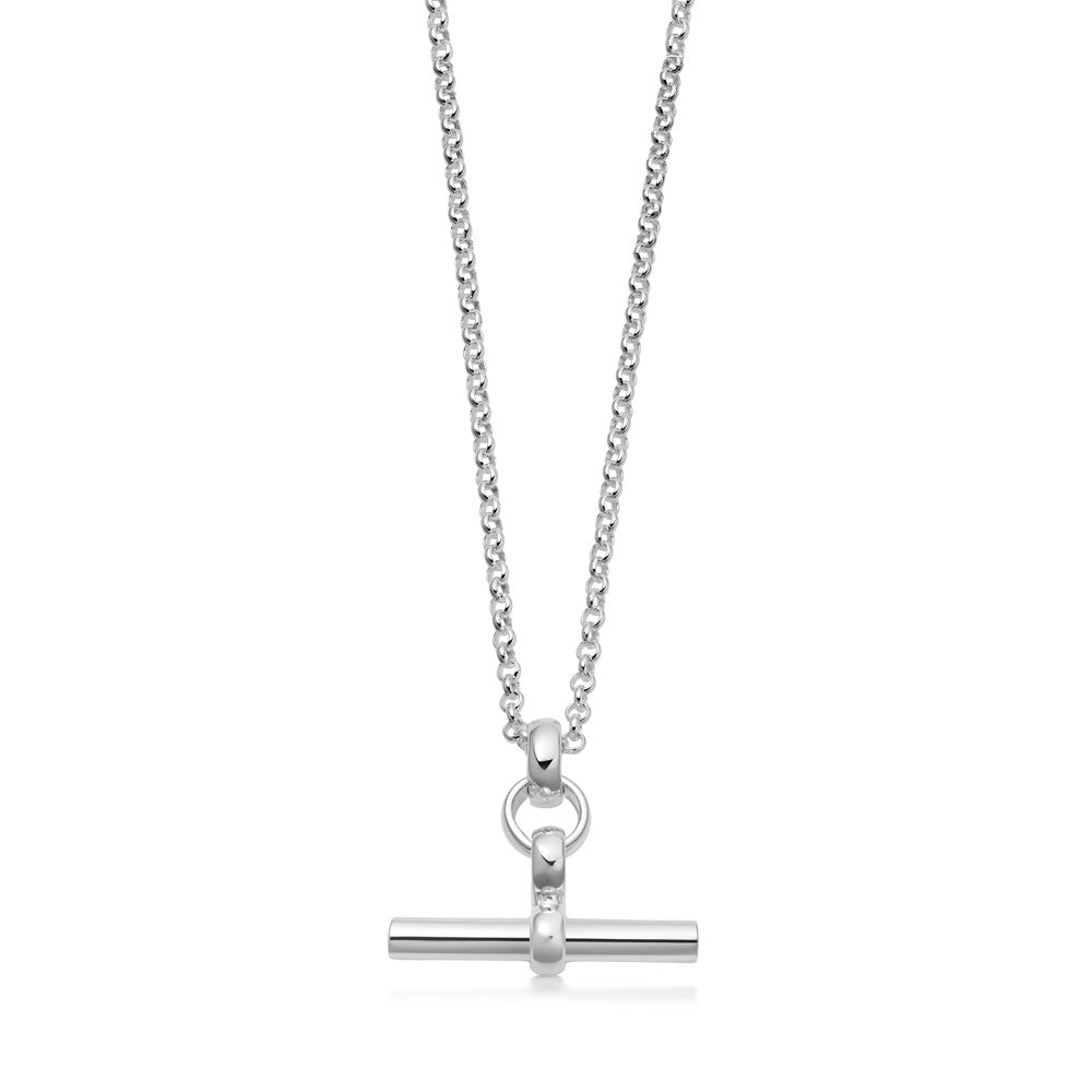 T-bar Sterling Silver Bead Necklace With Heart Charm