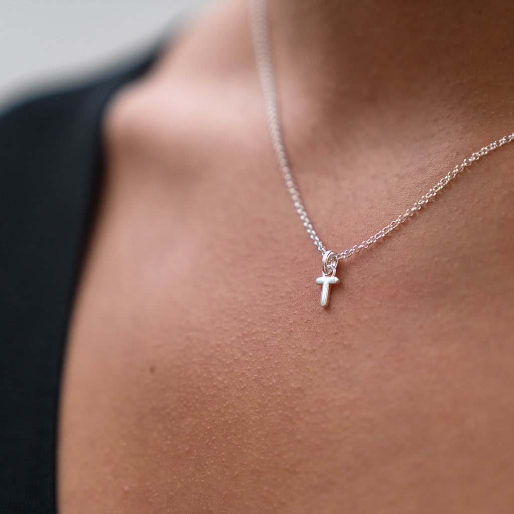Mini Silver Letter "T" Initial Necklace - hersey-and-son
