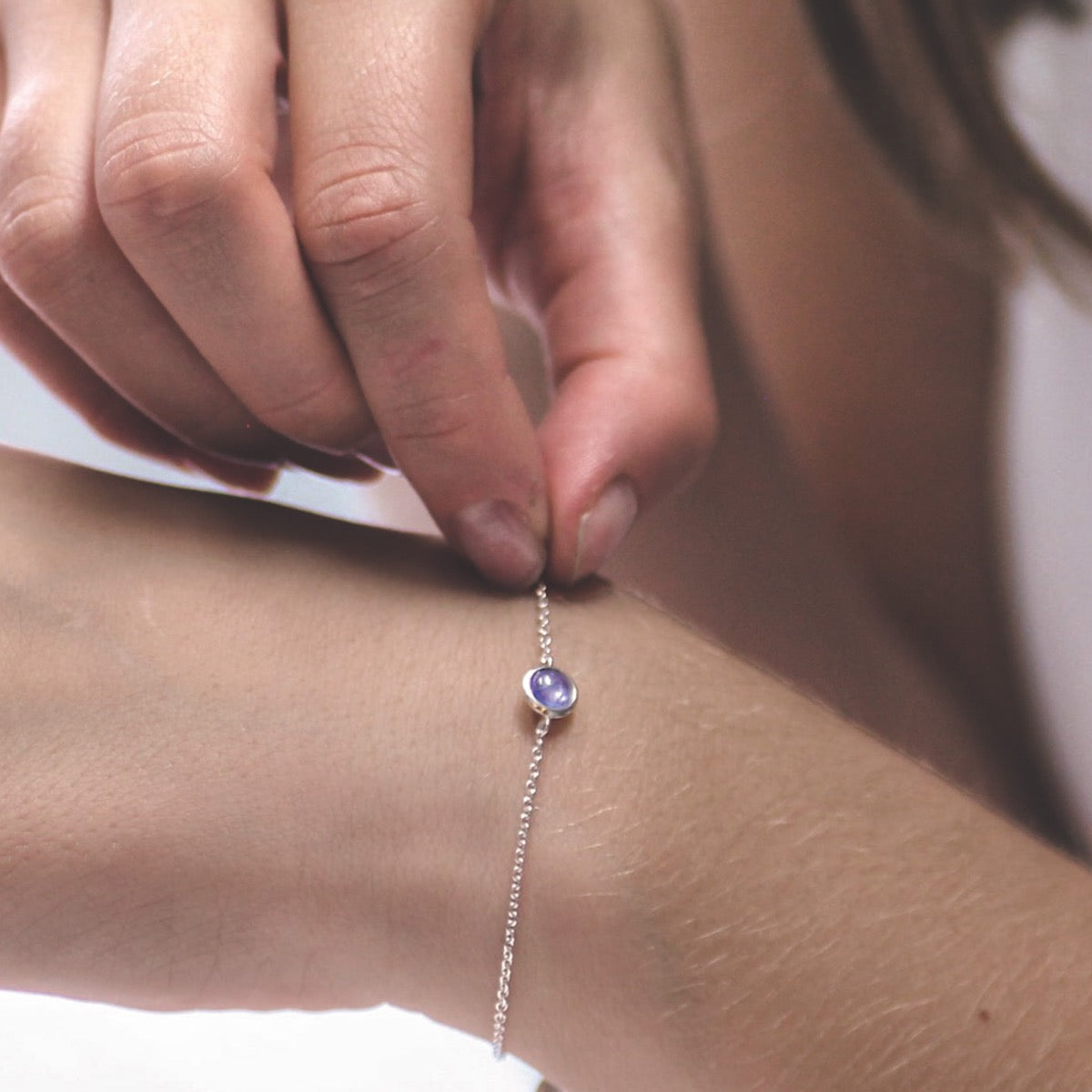 Silver and tanzanite birthstone bracelet