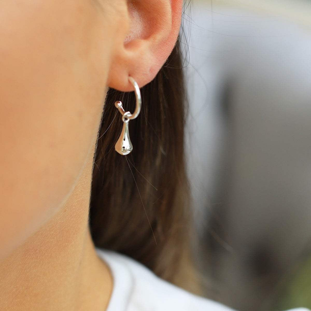 Silver teardrop hoop earrings 