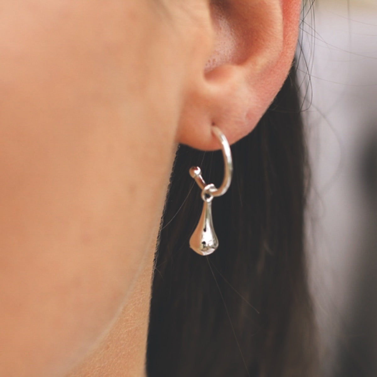 Silver Droplet Hoop Earrings