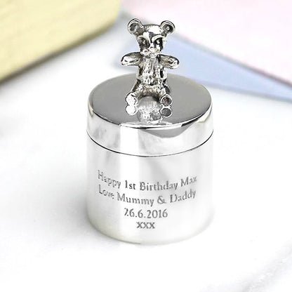 Silver Teddy tooth box with engraving 