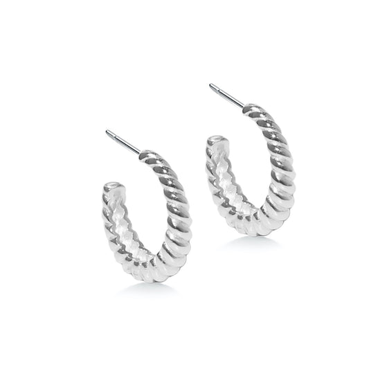 Silver chunky twisted hoop earrings