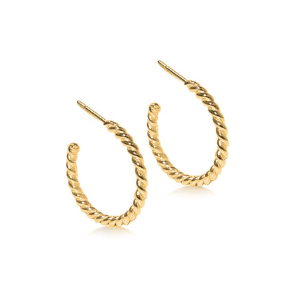 Gold plated and silver twisted rope hoop earrings. 