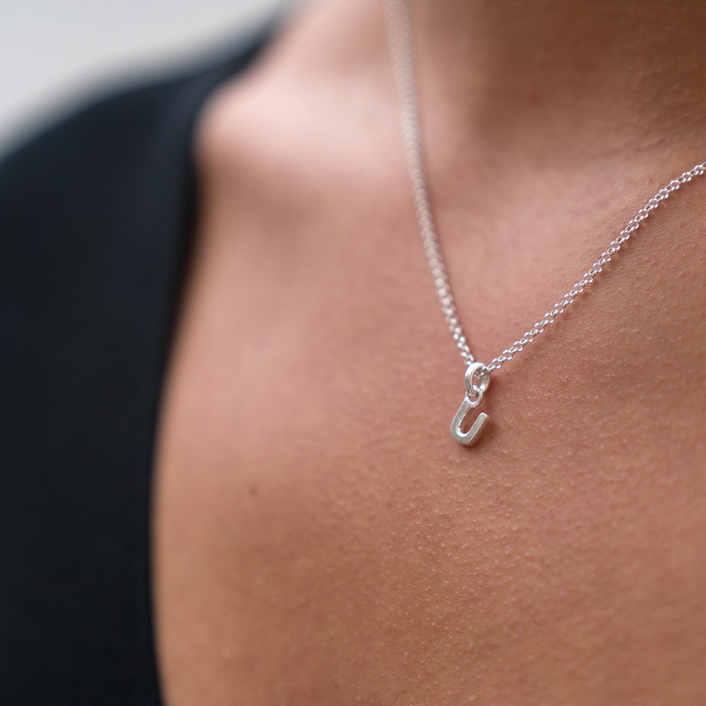 Mini Silver Letter "U" Initial Necklace - hersey-and-son