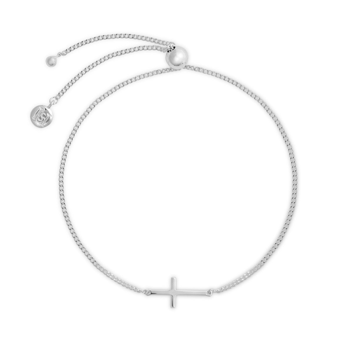 Sterling Silver Adjustable Sideways Cross Bracelet - hersey-and-son