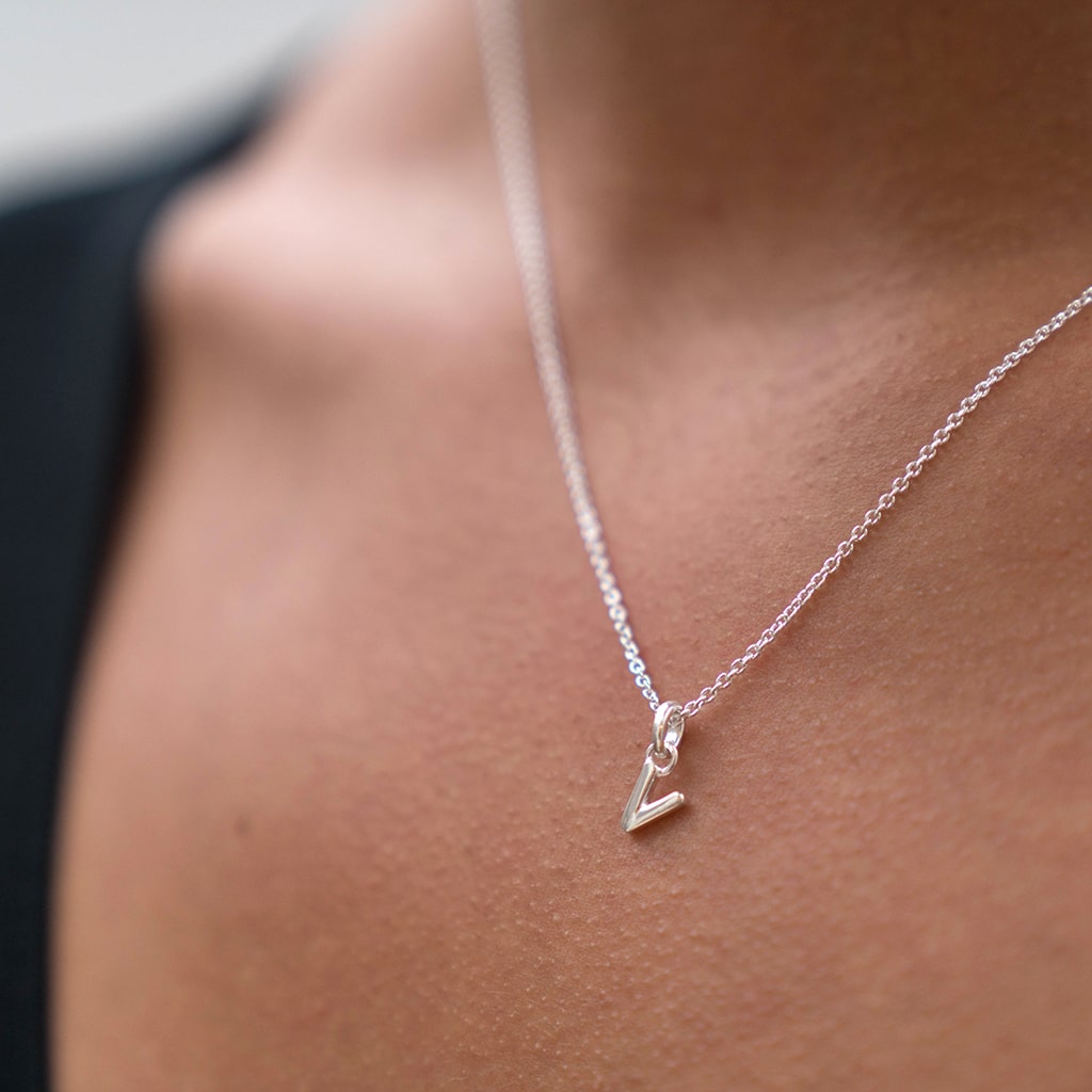 Mini Silver Letter "V" Initial Necklace - hersey-and-son
