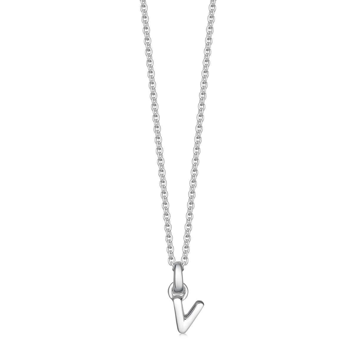 Mini Silver Letter "V" Initial Necklace