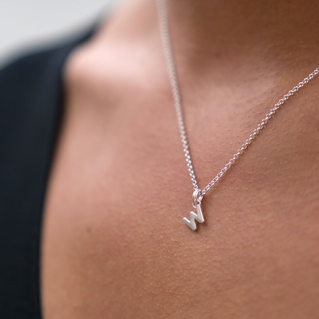 Mini Silver Letter "W" Initial Necklace - hersey-and-son