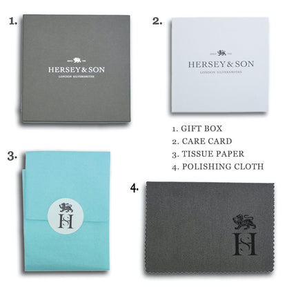 Hersey & Son Silversmiths packaging  Silver Half hoop hammered earrings