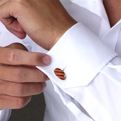 Red and yellow striped vitreous enamel cufflinks
